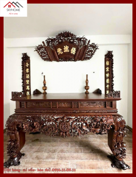 Nội Thất Phòng Thờ Mai Điểu Gỗ Hương Đá